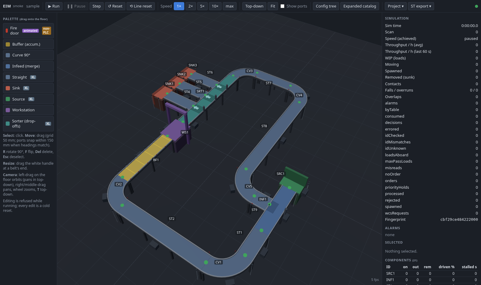 SEIM 3D view of a simulated conveyor line